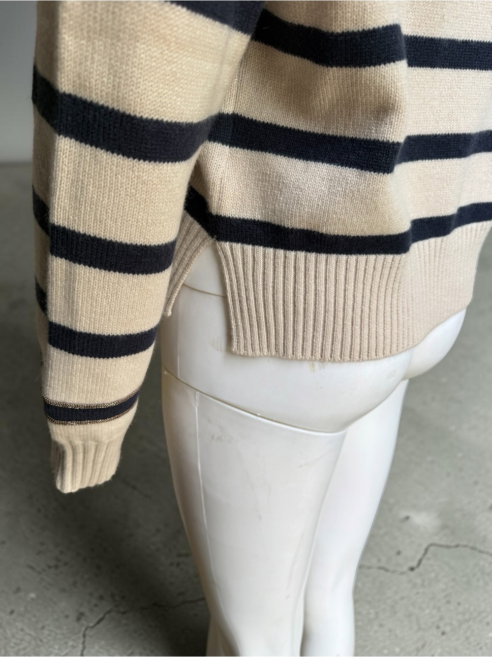 Brunello Cucinelli Beige striped cashmere sweater with monil chain - Picture 6 of 8